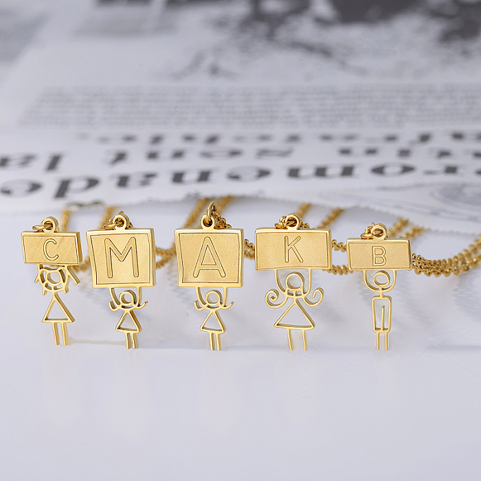 Collier avec pendentif plaqué or 18 carats avec lettres de personnage de dessin animé de style vintage IG