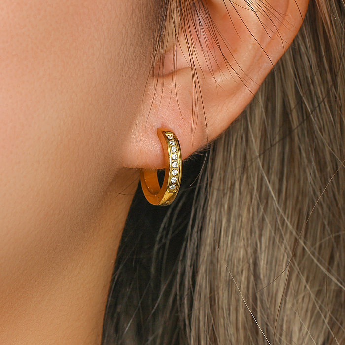 Boucles d'oreilles rondes Glam en acier inoxydable plaquées boucles d'oreilles en acier inoxydable Zircon
