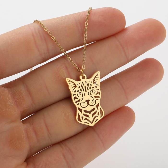 1 Piece Fashion Heart Shape Fox Lion Stainless Steel Plating Hollow Out Pendant Necklace