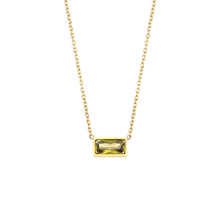 Simple Stainless Steel  Plated 18K Gold  Small Square Diamond Pendant Necklace