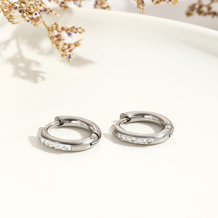 1 Pair Simple Style Commute Geometric Inlay Stainless Steel  Zircon Earrings