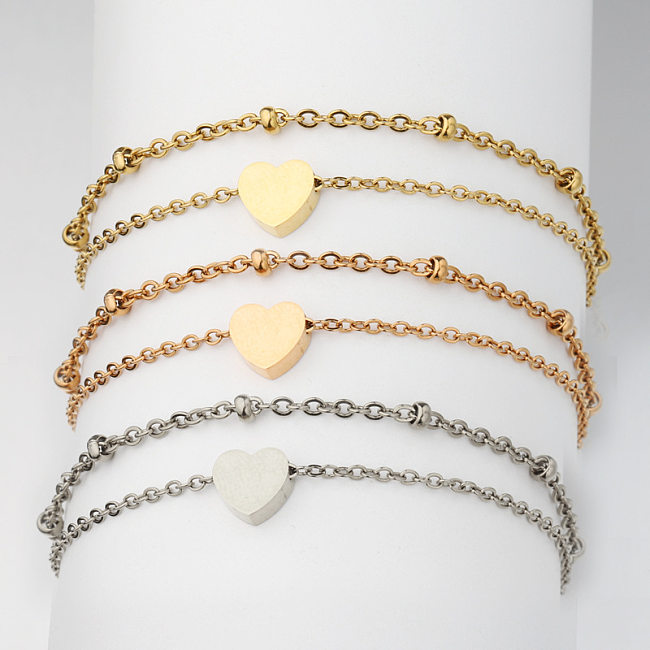 Bracelets plaqués or en acier inoxydable en forme de cœur de style simple