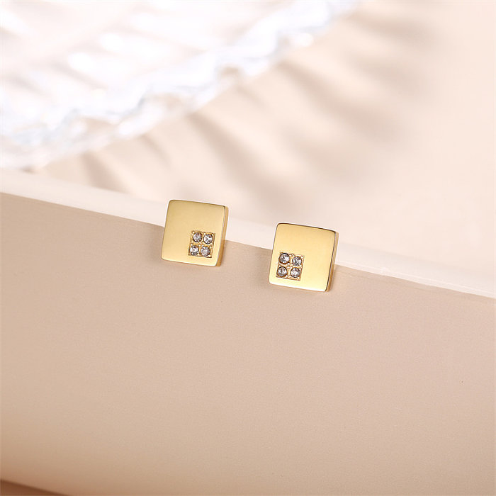 1 Pair Casual Cute Simple Style Square Plating Inlay Stainless Steel  Zircon Gold Plated Silver Plated Ear Studs