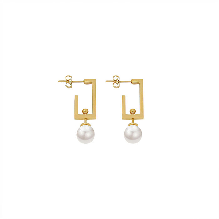 Pendientes de perlas de imitación de oro de 18k chapados en acero inoxidable con personalidad Simple para mujer al por mayor