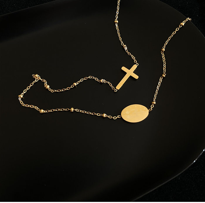 Fashion Cross Stainless Steel Patchwork Gold Plated Necklace 1 Piece