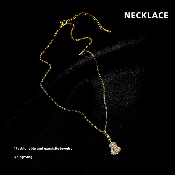 Fashion Heart Shape Peanut Windmill Stainless Steel Plating Inlay Zircon Pendant Necklace 1 Piece