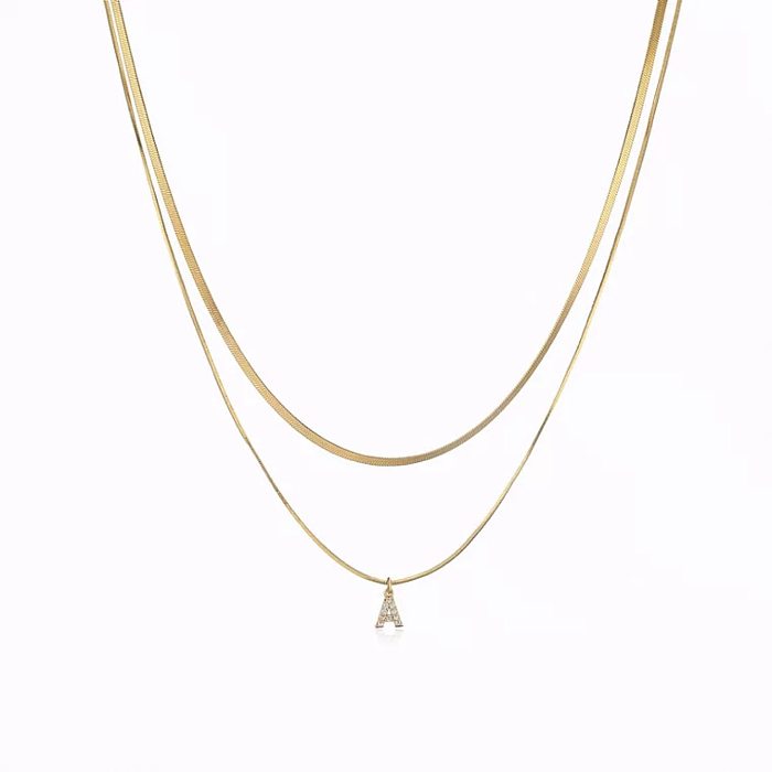 Fashion Letter Stainless Steel Inlay Zircon Layered Necklaces 1 Piece