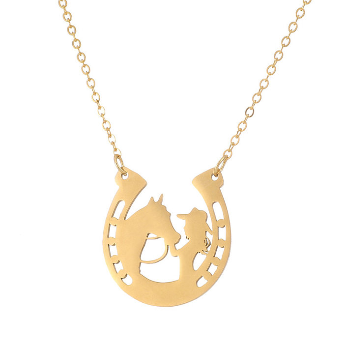 Fashion Women's Horse Girl Shaped Pendant Stainless Steel  Necklace