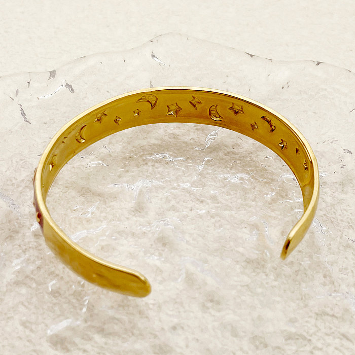 British Style Commute Star Moon Stainless Steel Enamel Plating Inlay Rhinestones Gold Plated Bangle