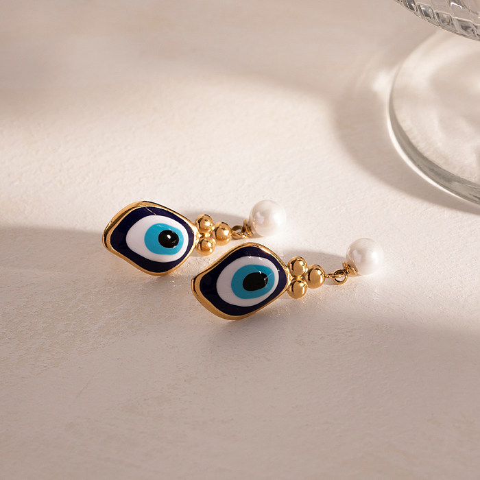 1 Paar IG Style Streetwear Devil'S Eye Emaille-Beschichtung Edelstahl 18K vergoldete Tropfenohrringe