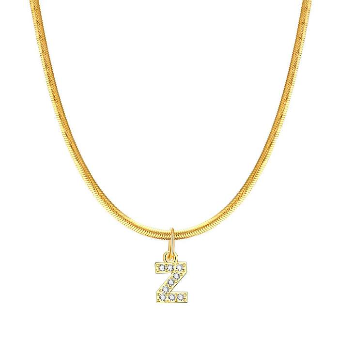 Retro-Klassiker-Stil-Anhänger-Halskette mit Buchstaben-Edelstahl-Inlay und Zirkon-Anhänger, 14 Karat vergoldet