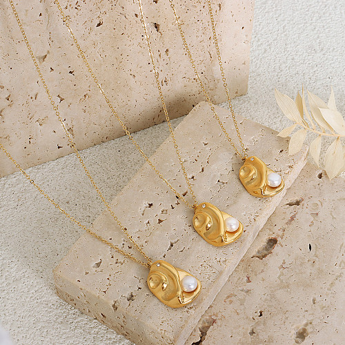 Streetwear Irregular Stainless Steel 18K Gold Plated Artificial Pearls Zircon Pendant Necklace In Bulk
