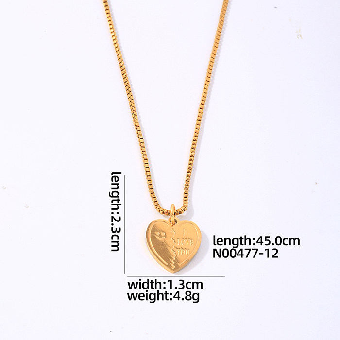 Hip-Hop Simple Style Roman Style Round Heart Shape Stainless Steel Polishing Plating Gold Plated Pendant Necklace