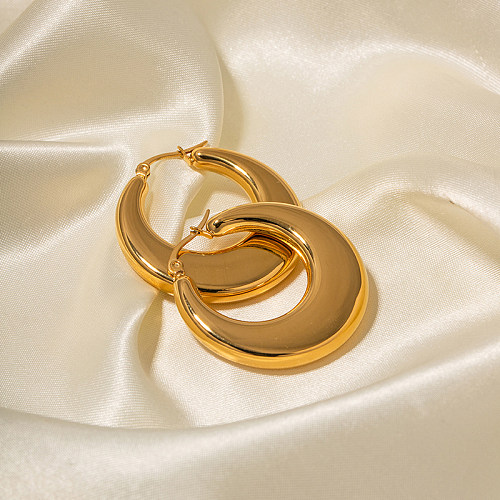 1 par de pendientes chapados en oro de 18 quilates con revestimiento de acero inoxidable ovalado de estilo Simple estilo INS