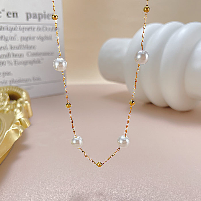 Simple Style Pearl Stainless Steel  Necklace