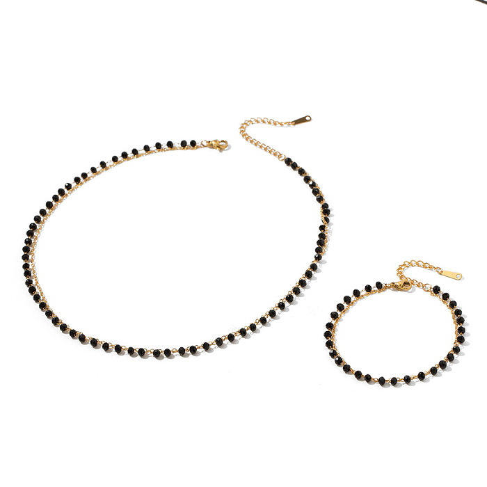 Modische Halskette mit geometrischen Perlenarmbändern aus Edelstahl