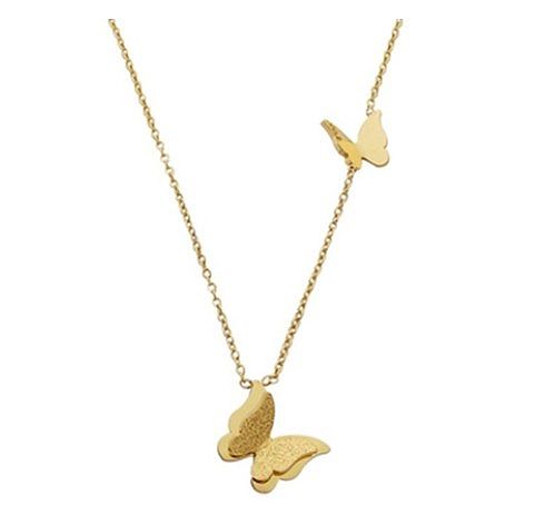 Sweet Butterfly Stainless Steel Plating 18K Gold Plated Pendant Necklace