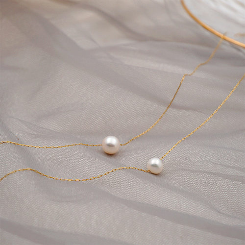 Simple Style Round Pearl Stainless Steel Necklace 1 Piece