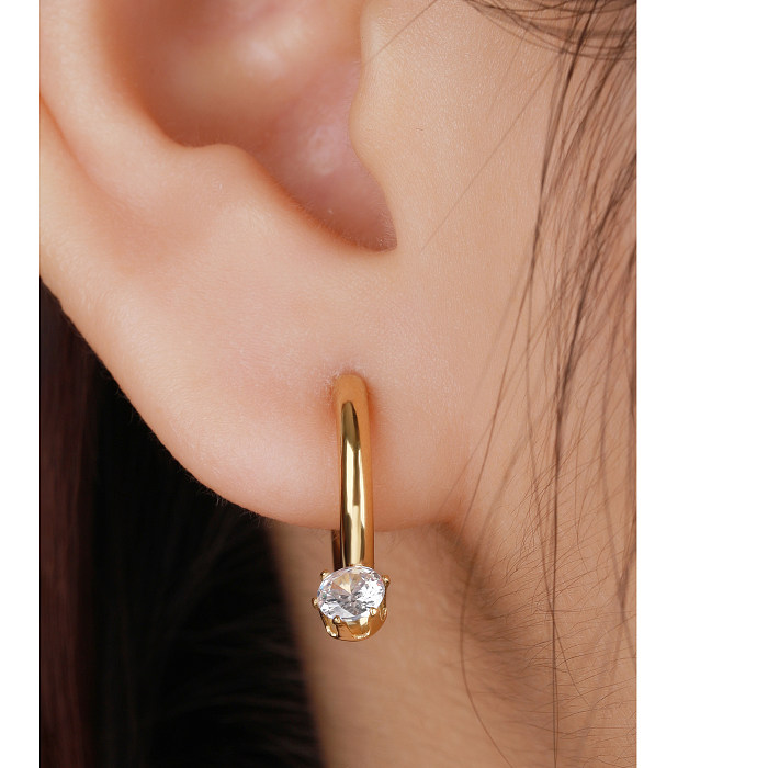 Boucles d'oreilles Glam Circle en acier inoxydable, placage de strass artificiels, boucles d'oreilles en acier inoxydable