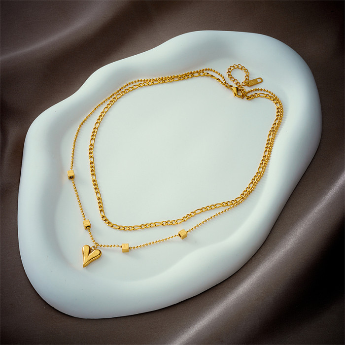 Korean Style Heart Shape Stainless Steel Layered Plating 18K Gold Plated Layered Necklaces