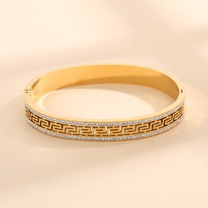 Wholesale IG Style Simple Style Four Leaf Clover Titanium Steel Plating Inlay 18K Gold Plated Zircon Bangle