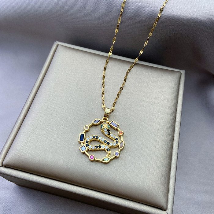 Modern Style Snake Stainless Steel  Copper Plating Inlay Zircon Pendant Necklace