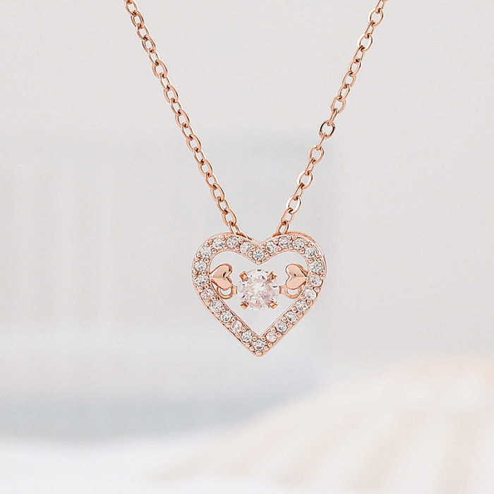 Casual Simple Style Heart Shape Lock Fish Tail Stainless Steel Plating Inlay Zircon Pendant Necklace