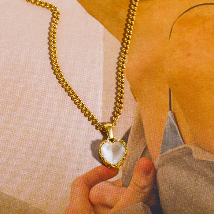 Retro-Herzform-Halskette mit Zirkon-Anhänger und Edelstahlbeschichtung, 1 Stück