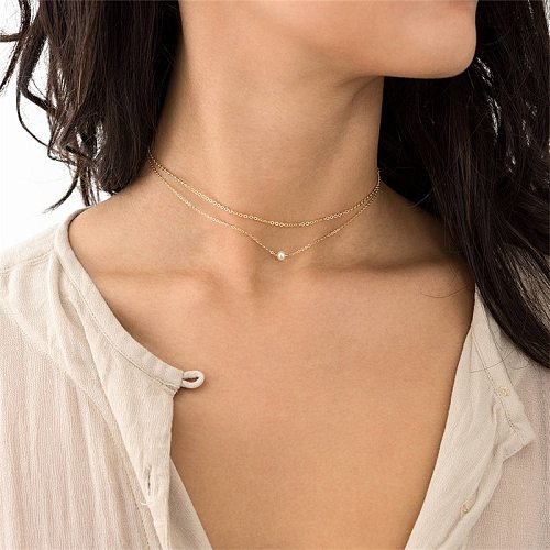 Wholesale Jewelry Geometric Pendant Double Layered Stainless Steel  Necklace jewelry