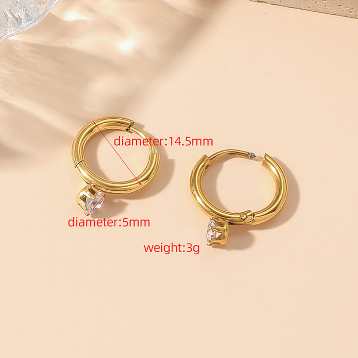 1 Pair Retro Solid Color Stainless Steel Plating Inlay Rhinestones 18K Gold Plated Earrings