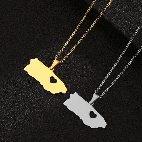 Modern Style Simple Style Map Heart Shape Stainless Steel Plating Hollow Out Pendant Necklace Long Necklace