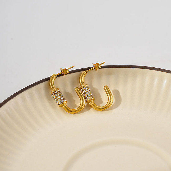 1 par de brincos banhados a ouro com zircônia de aço inoxidável estilo simples, cor sólida