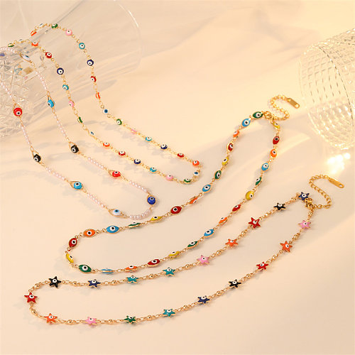 Cute Simple Style Color Block Stainless Steel  Stainless Steel Beaded Plating Beads Gold Plated Necklace