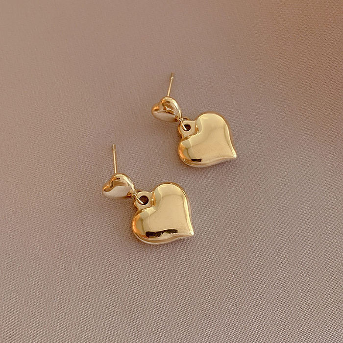 Boucles d'oreilles pendantes en acier inoxydable en forme de coeur à la mode, boucles d'oreilles plaquées en acier inoxydable, 1 paire