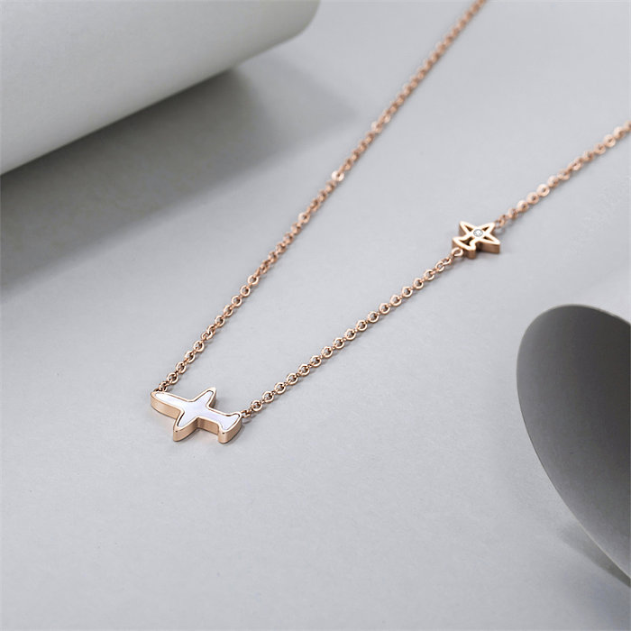 Casual Simple Style Classic Style Airplane Stainless Steel  Stainless Steel Rose Gold Plated Diamond Pendant Necklace In Bulk