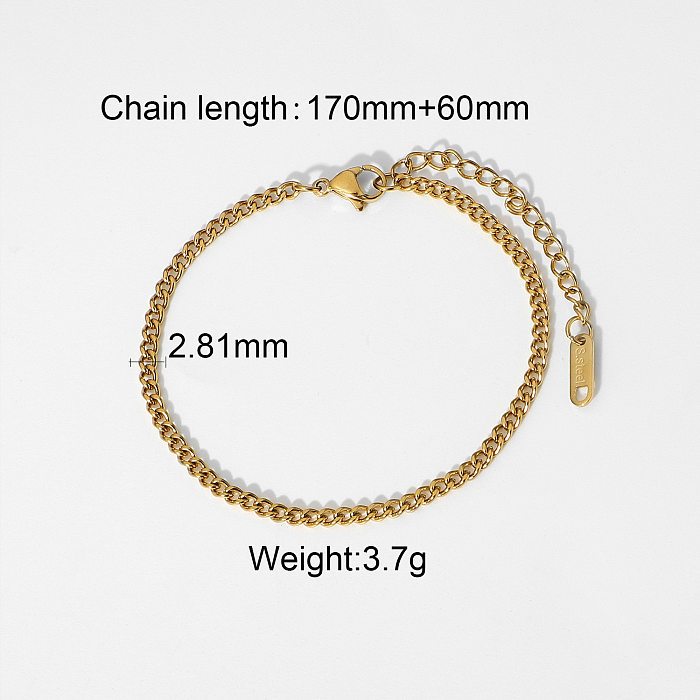 Jóias pulseira de corrente cubana cobra plana empilhada pulseira de aço inoxidável banhado a ouro 18k