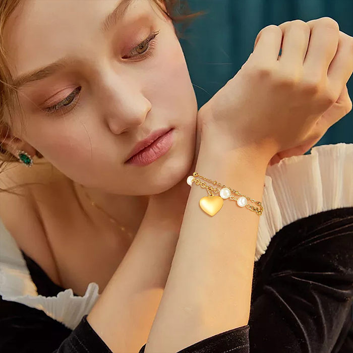 Bracelets plaqués or 18 carats avec perles superposées en acier inoxydable papillon de style simple