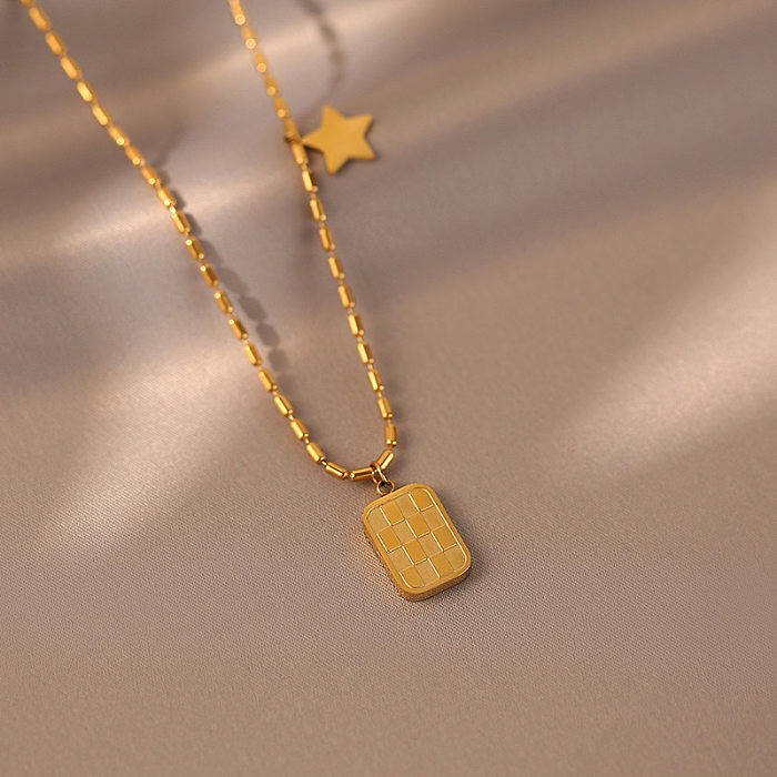 IG Style Simple Style Star Lattice Stainless Steel Plating 18K Gold Plated Pendant Necklace
