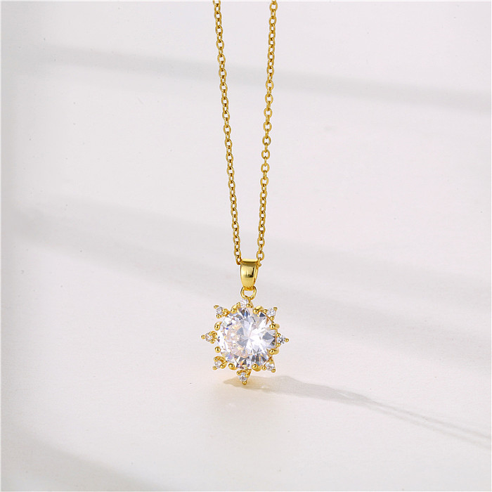 1 Piece Fashion Sun Flower Stainless Steel  Stainless Steel Plating Inlay Zircon Pendant Necklace