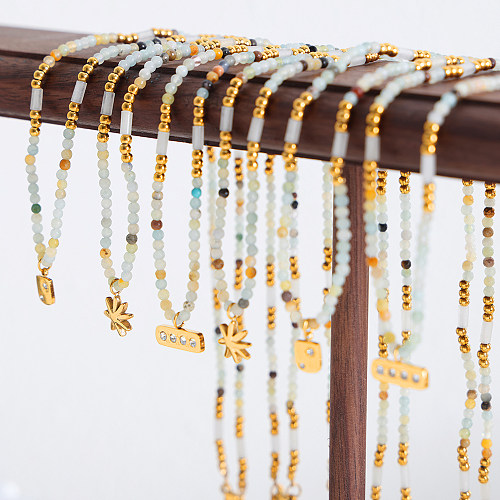 Beach Star Rechteckige Halskette mit Inlay aus Zirkon und 18 Karat vergoldetem Edelstahl