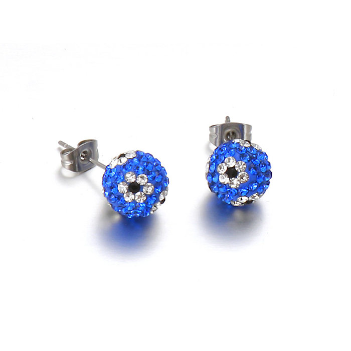 European And American Ornament Elegant Fashion Steel Color Shambhala Stud Earrings Female Earring Bone Nail Diamond Ball Cross-Border Wholesale