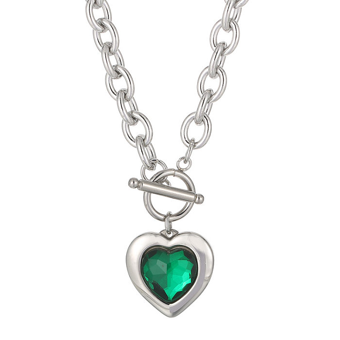 Modische Halskette mit Anhänger in Herzform, Edelstahl-Beschichtung, Intarsien-Glas, 1 Stück