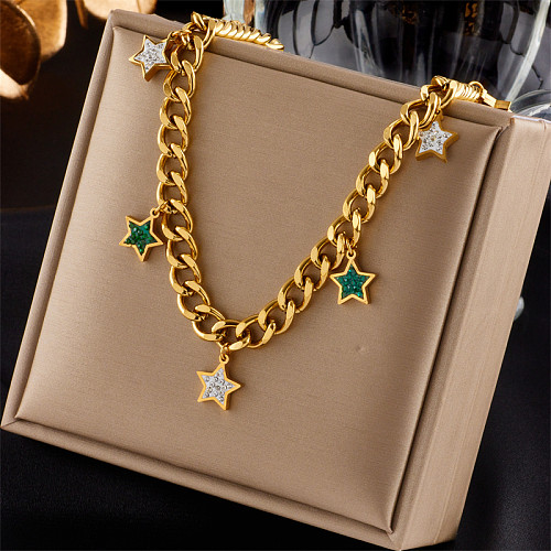 Vintage Style Star Stainless Steel  Necklace Gold Plated Rhinestone Stainless Steel  Necklaces