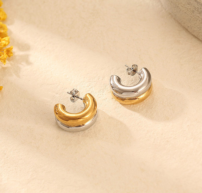 1 Pair Simple Style C Shape Plating Stainless Steel Gold Plated Earrings