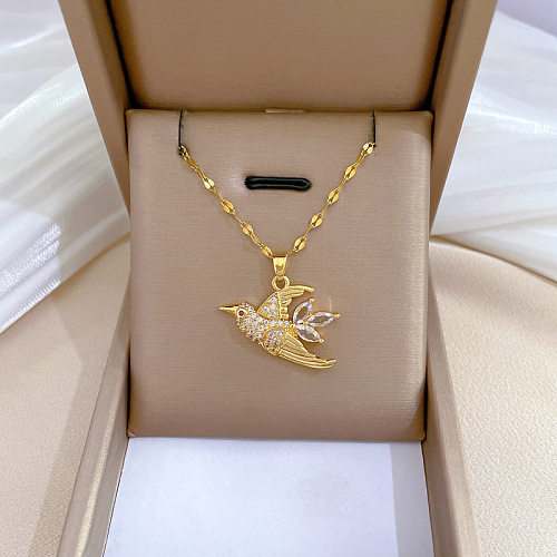 Simple Style Swallow Stainless Steel Rhinestones Pendant Necklace In Bulk