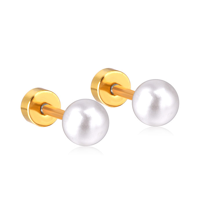 Clous d'oreilles en perles géométriques à la mode, placage en acier inoxydable, 1 paire