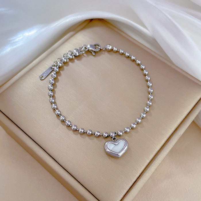 Elegant Heart Shape Titanium Steel Inlay Shell Bracelets