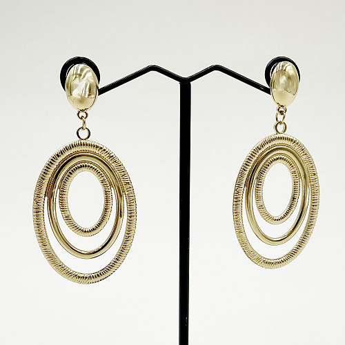 1 Pair Modern Style Stripe Oval Stainless Steel  Metal Layered Plating Gold Plated Drop Earrings