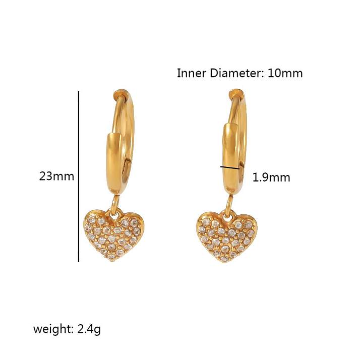 1 par streetwear hexagrama formato de coração olho polimento chapeamento incrustação de aço inoxidável zircão 18k brincos banhados a ouro