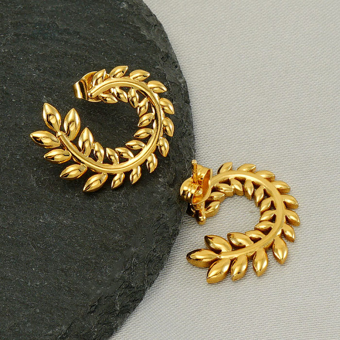 1 Pair Elegant Wreath Polishing Plating Stainless Steel  18K Gold Plated Earrings